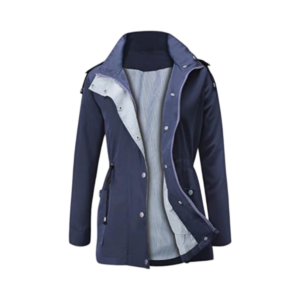 Fisoul Plus Size Waterproof Lightweight Navy Hooded Rain Jacket NWT Size 2XL